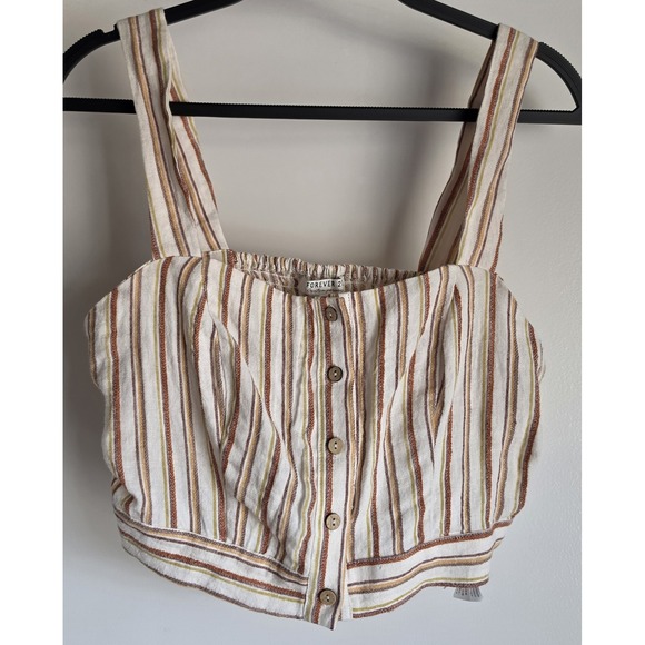 Forever 21 Tops - NWT Forever 21 Linen Crop Top L Striped Square Neck Sleeveless Coastal